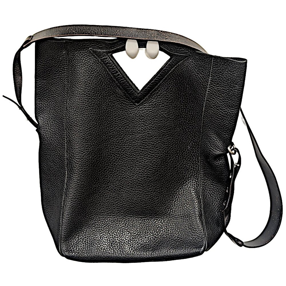 Christopher Kon Black Pebbled Leather Crossbody Large Tote Bag - Conditioned